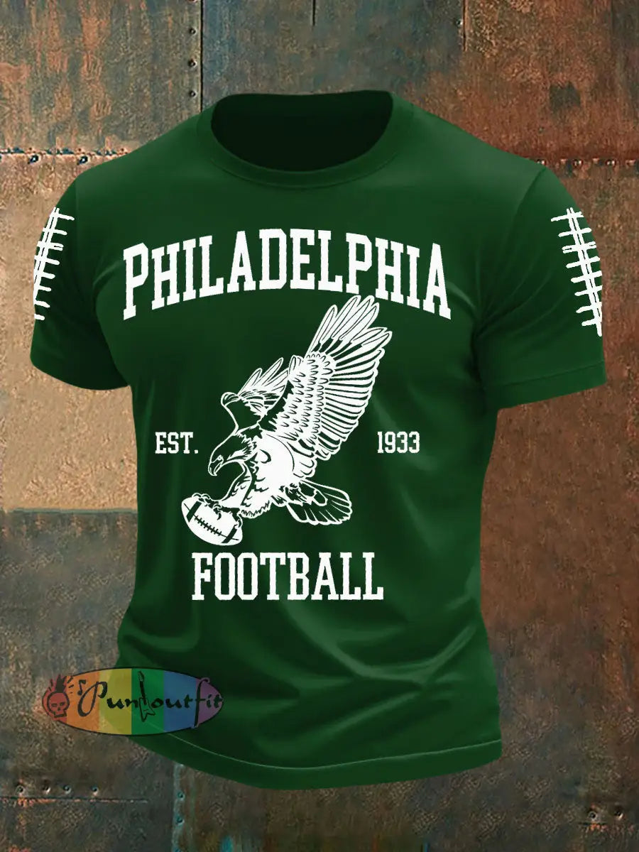 Men’s Football Fans Lovers Gameday Casual imitation cotton short sleeved T shirt Dark Green / S