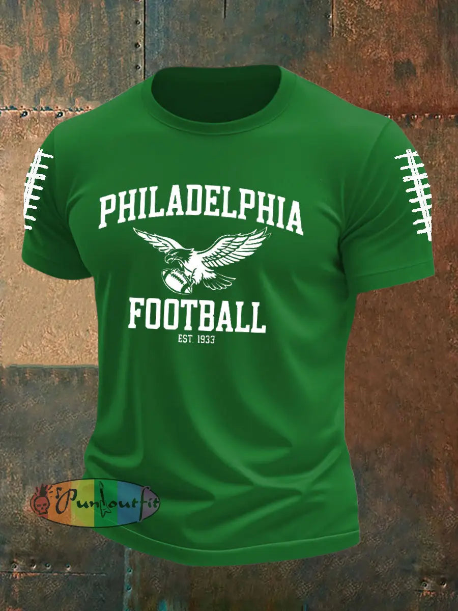 Men’s Football Fans Lovers Gameday Casual imitation cotton short-sleeved T-shirt Green / S
