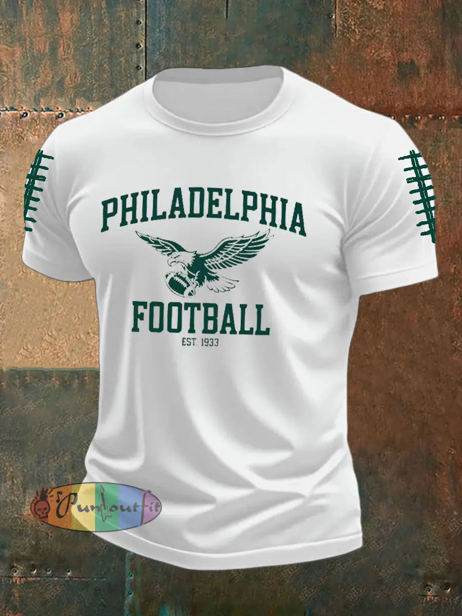 Men’s Football Fans Lovers Gameday Casual imitation cotton short-sleeved T-shirt White / S