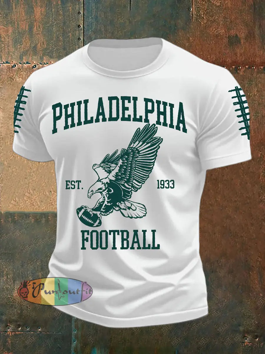 Men’s Football Fans Lovers Gameday Casual imitation cotton short sleeved T shirt White / S