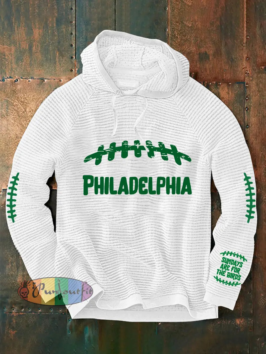 Men’s Football Fans Lovers Gameday Casual Long Sleeve French Terry Hoodie White / S