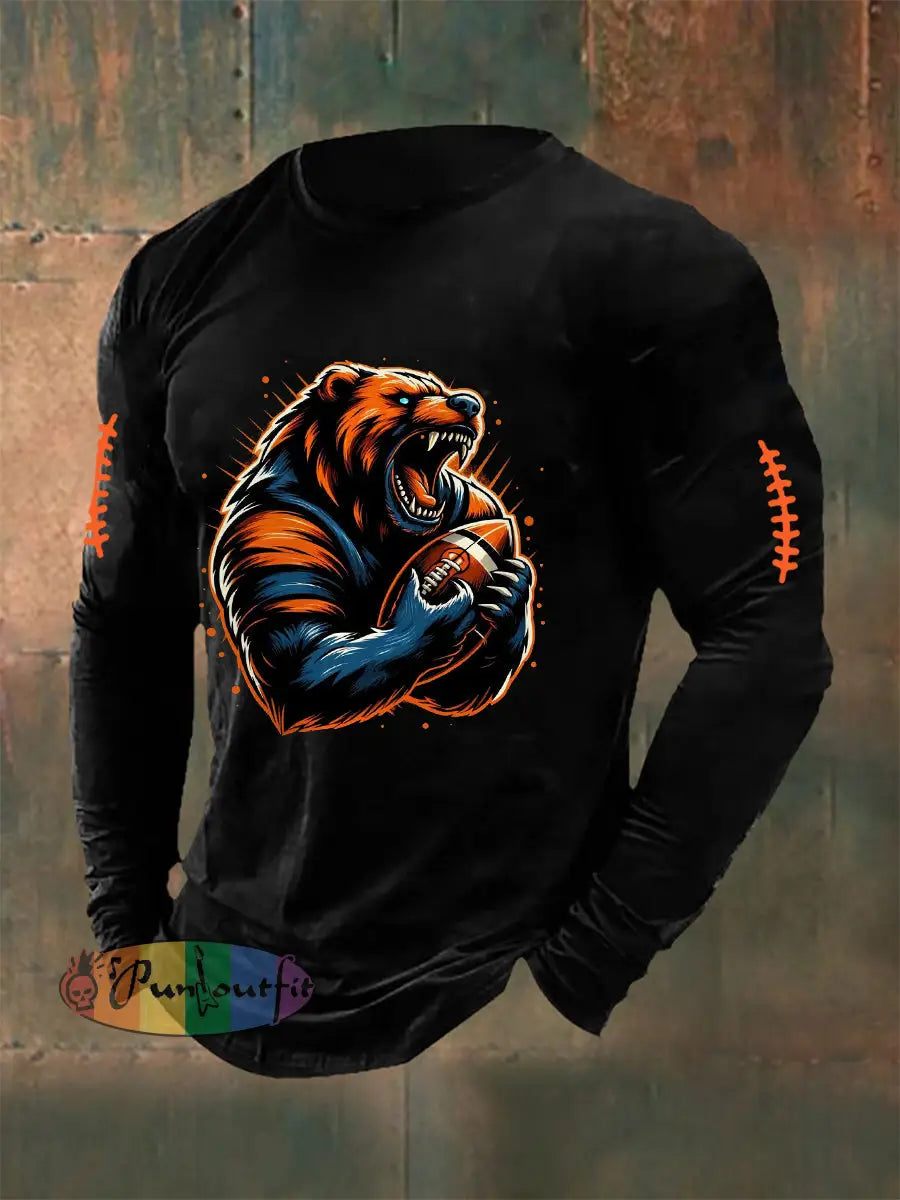 Men’s Football Fans Lovers Gameday Casual Long Sleeve T Shirt Black / S