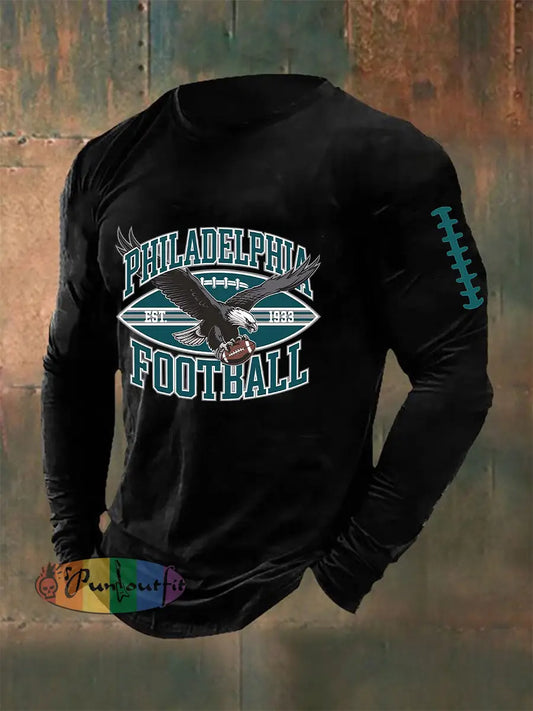 Men’s Football Fans Lovers Gameday Casual Long Sleeve T-shirt Black / S