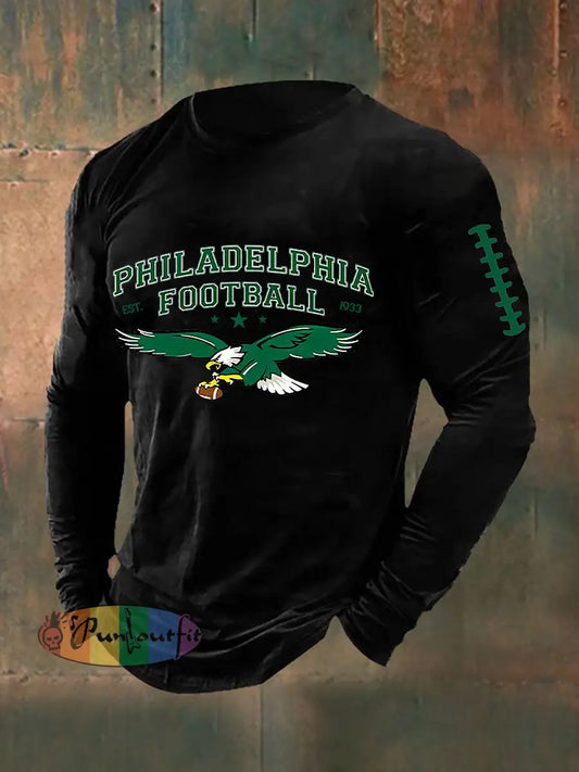 Men’s Football Fans Lovers Gameday Casual Long Sleeve T shirt Black / S