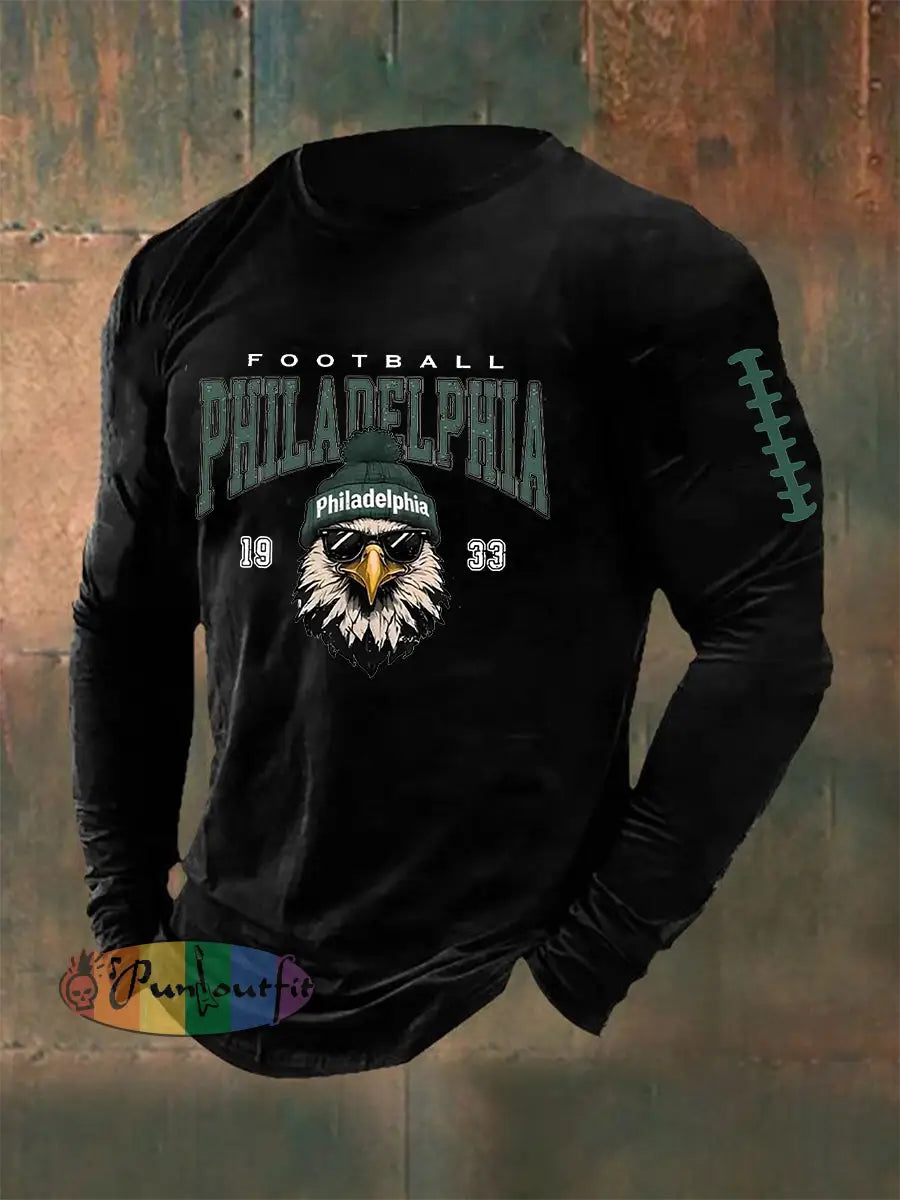Men’s Football Fans Lovers Gameday Casual Long Sleeve T-shirt Black / S