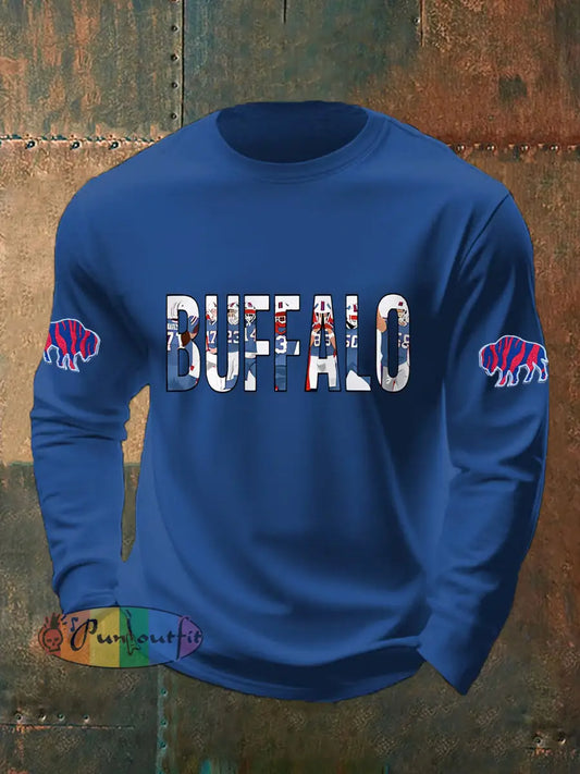 Men’s Football Fans Lovers Gameday Casual Long-Sleeve T-shirt Blue / S