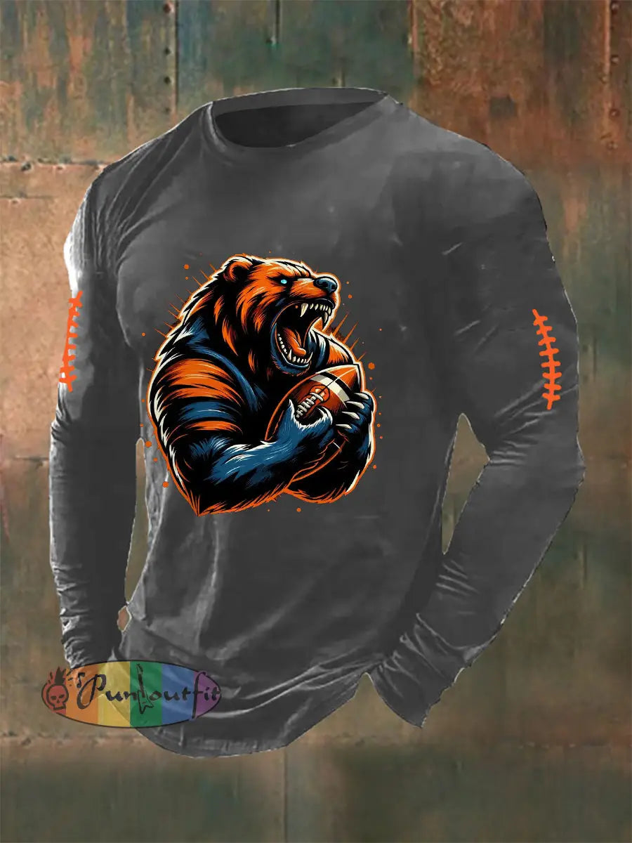 Men’s Football Fans Lovers Gameday Casual Long Sleeve T Shirt Gray / S