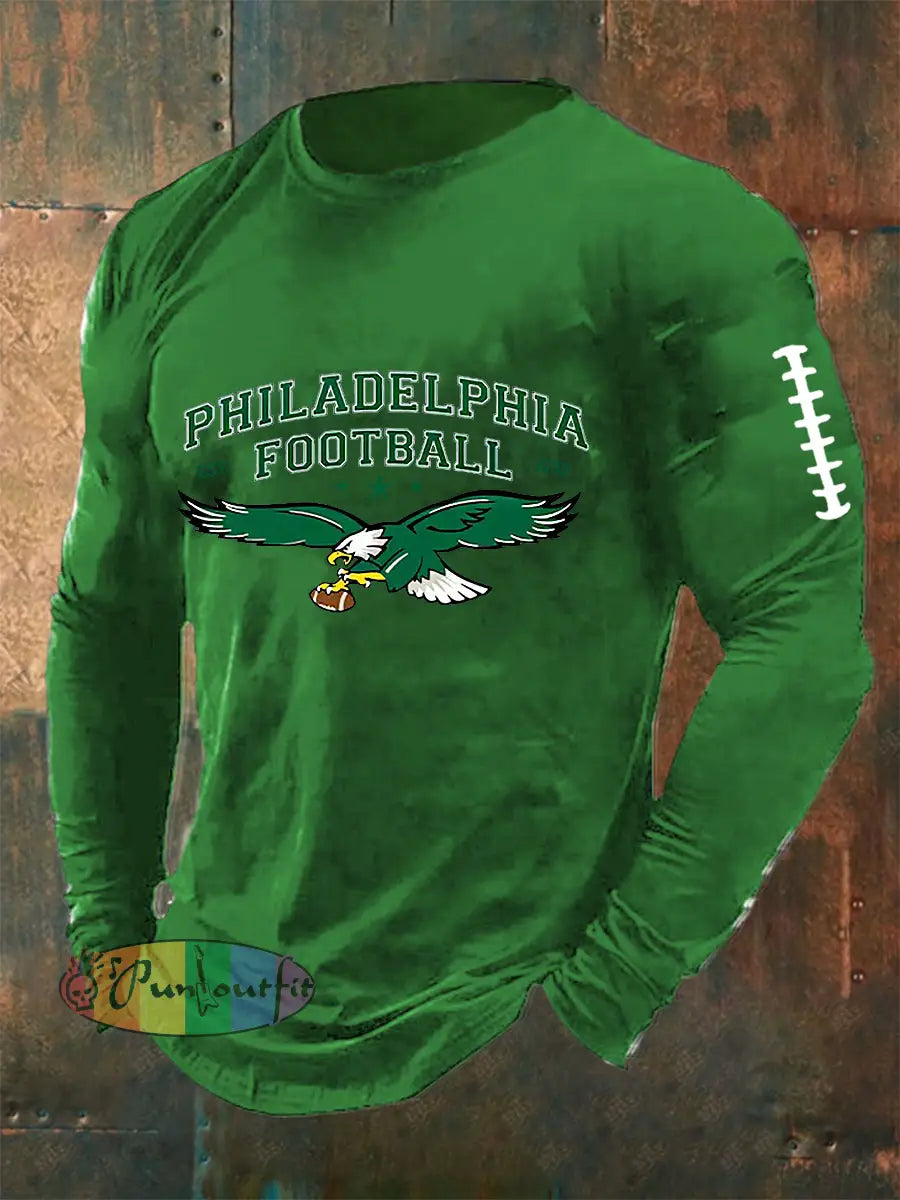 Men’s Football Fans Lovers Gameday Casual Long Sleeve T shirt Green / S