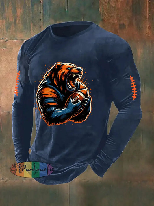 Men’s Football Fans Lovers Gameday Casual Long Sleeve T Shirt Navy Blue / S