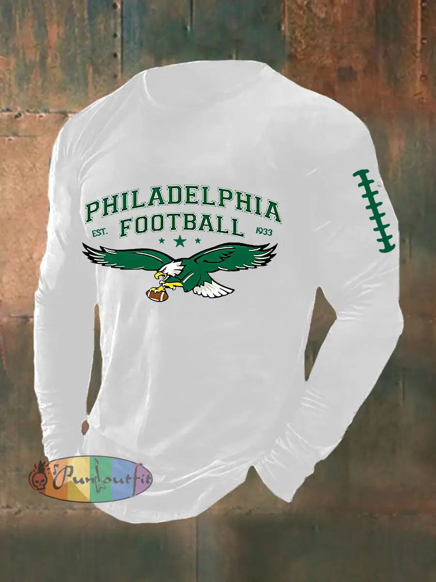 Men’s Football Fans Lovers Gameday Casual Long Sleeve T shirt White / S