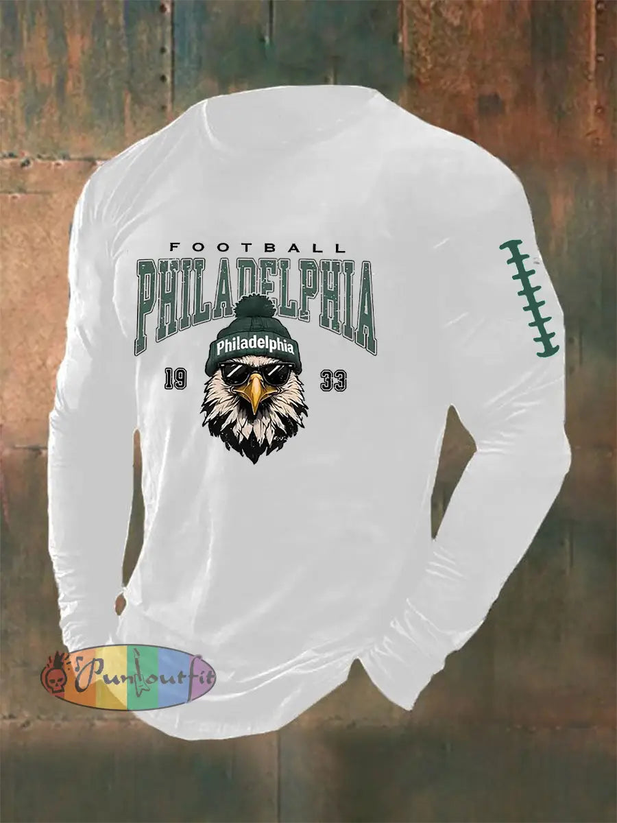 Men’s Football Fans Lovers Gameday Casual Long Sleeve T-shirt White / S