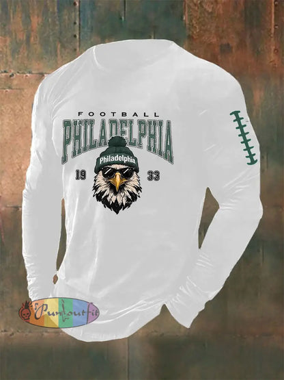 Men’s Football Fans Lovers Gameday Casual Long Sleeve T-shirt White / S