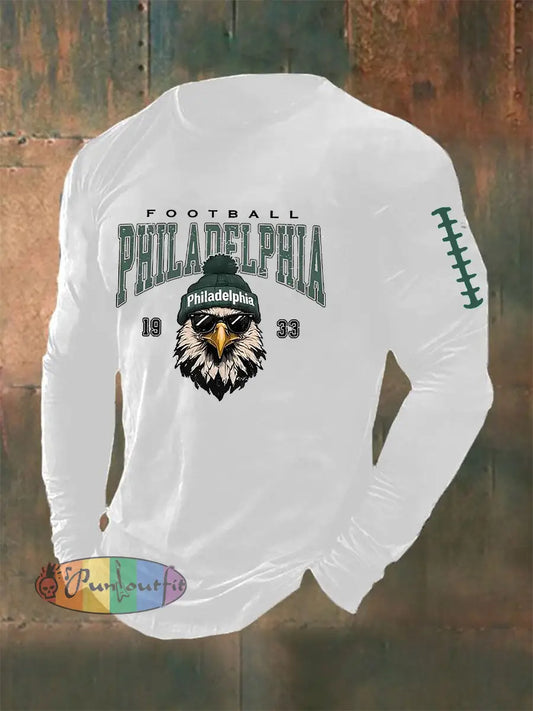 Men’s Football Fans Lovers Gameday Casual Long Sleeve T-shirt White / S
