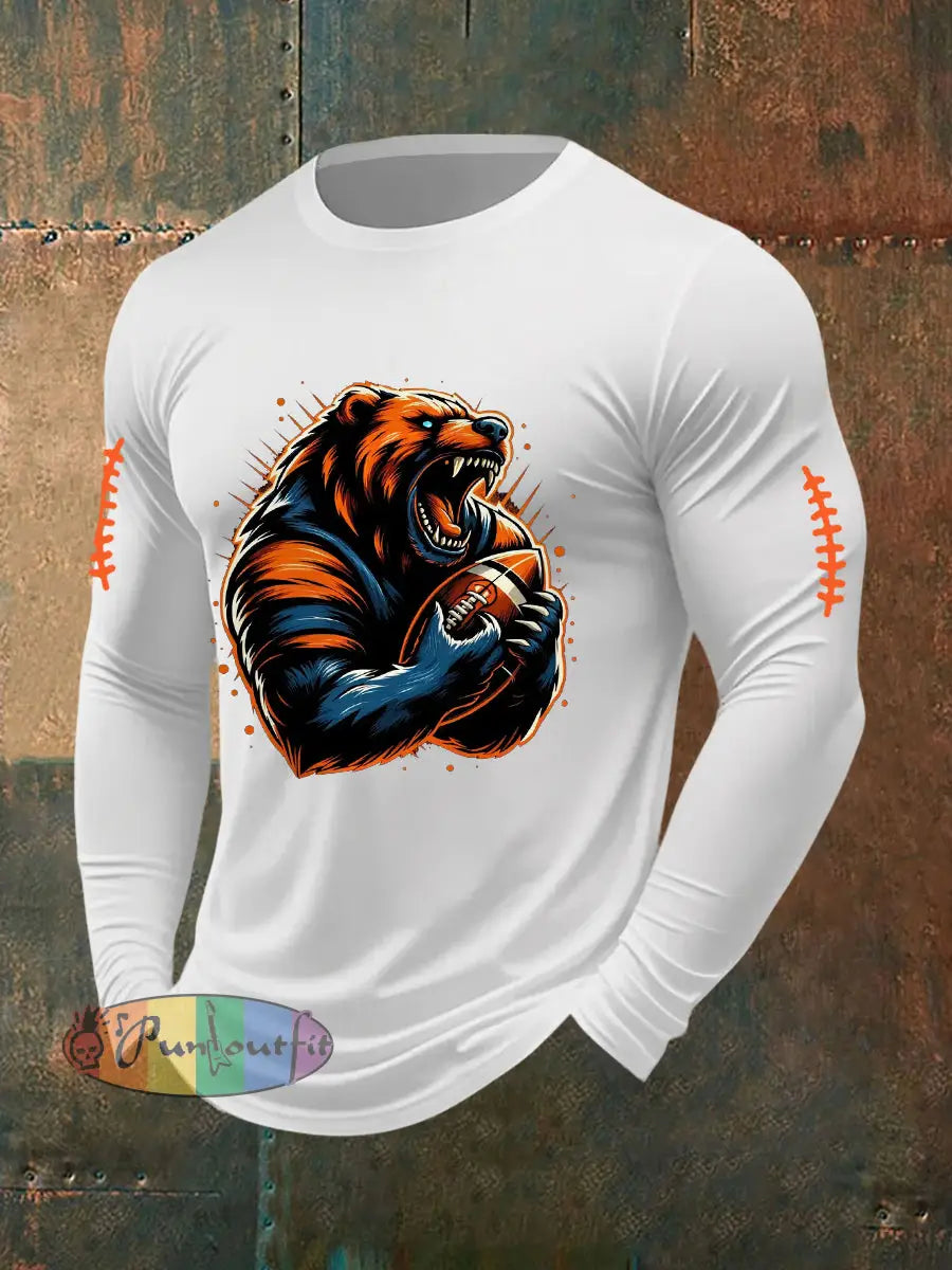 Men’s Football Fans Lovers Gameday Casual Long Sleeve T Shirt White / S