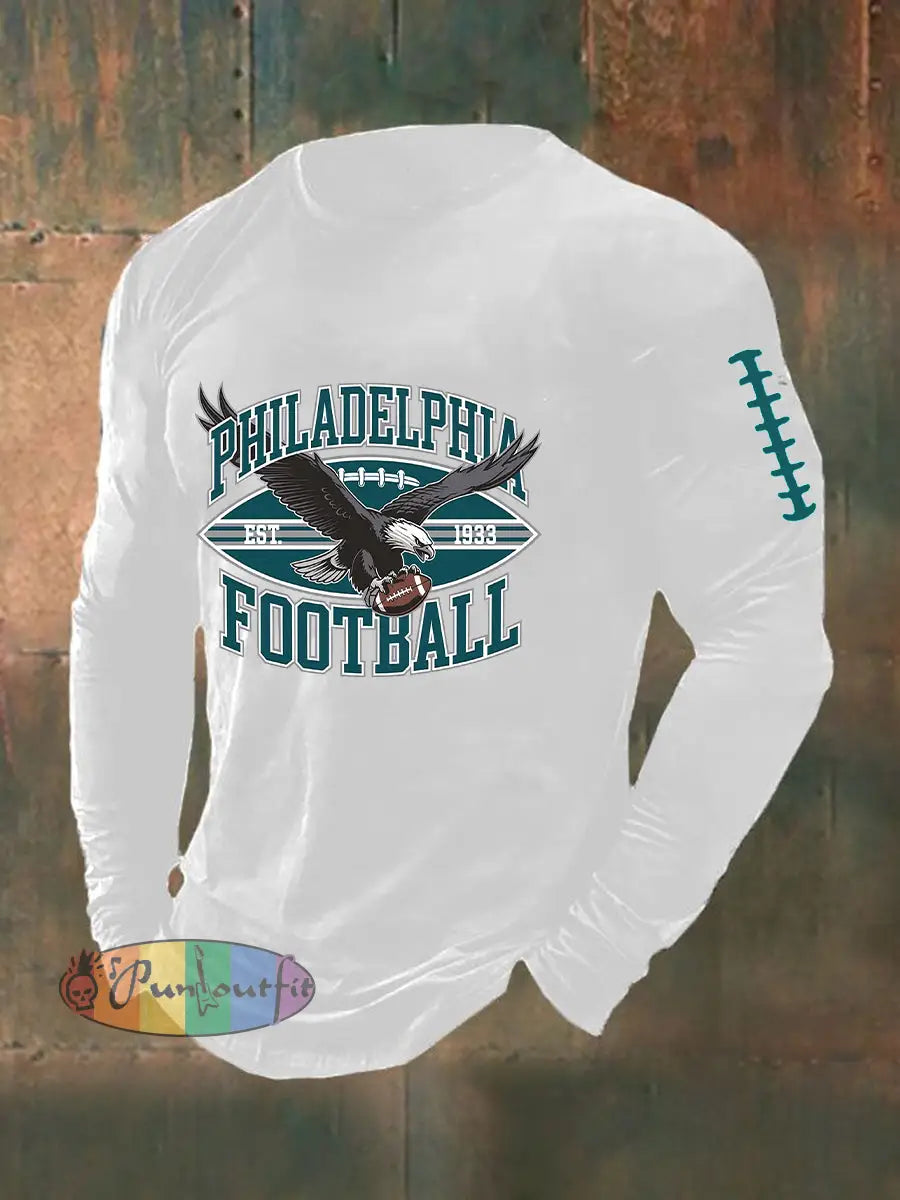 Men’s Football Fans Lovers Gameday Casual Long Sleeve T-shirt White / S