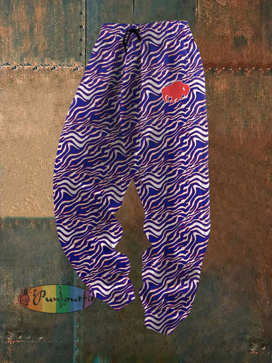 Men’s Football Fans Lovers Gameday Casual Pants Blue-White-Red / S