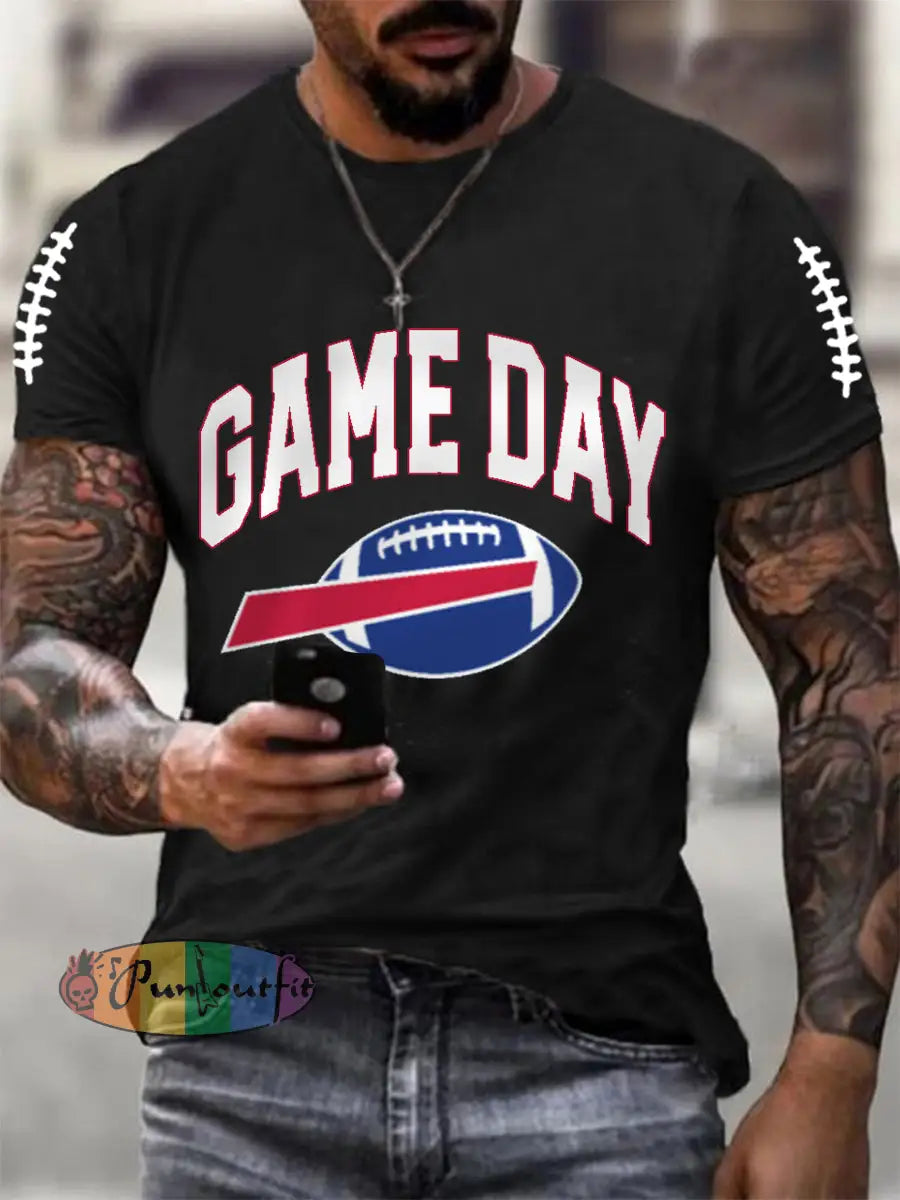 Men’s Football Fans Lovers Gameday Casual Tee Black / S