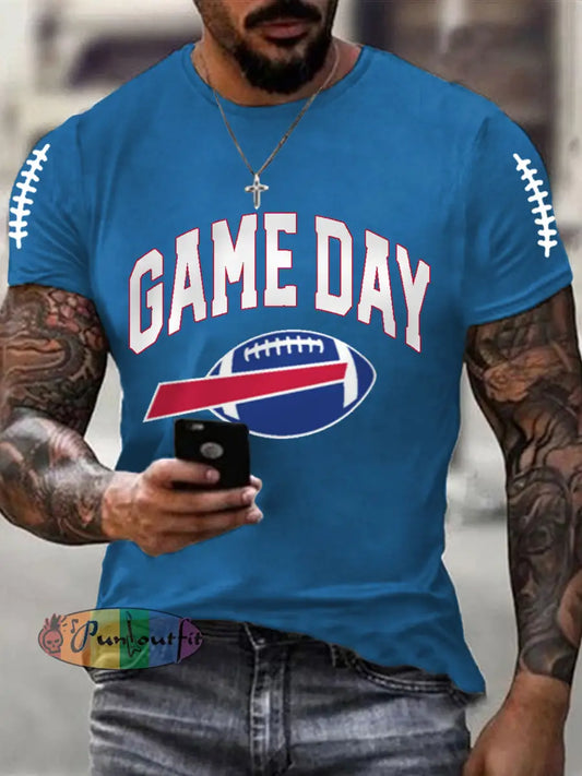 Men’s Football Fans Lovers Gameday Casual Tee Blue / S