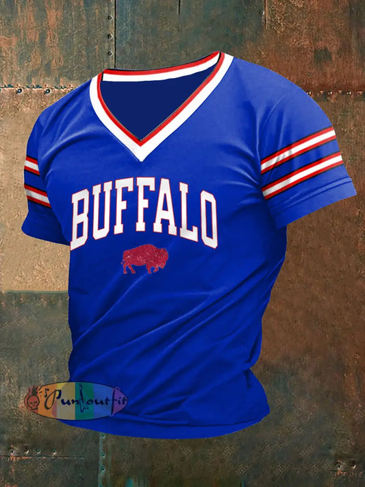 Men’s Football Fans Lovers Gameday Casual V-Neck Tee Blue / S
