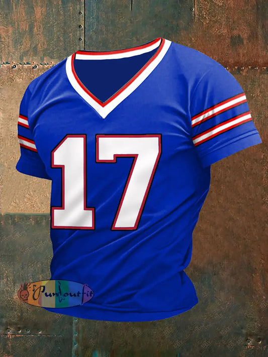 Men’s Football Fans Lovers Gameday Casual V-Neck Tee Blue / S