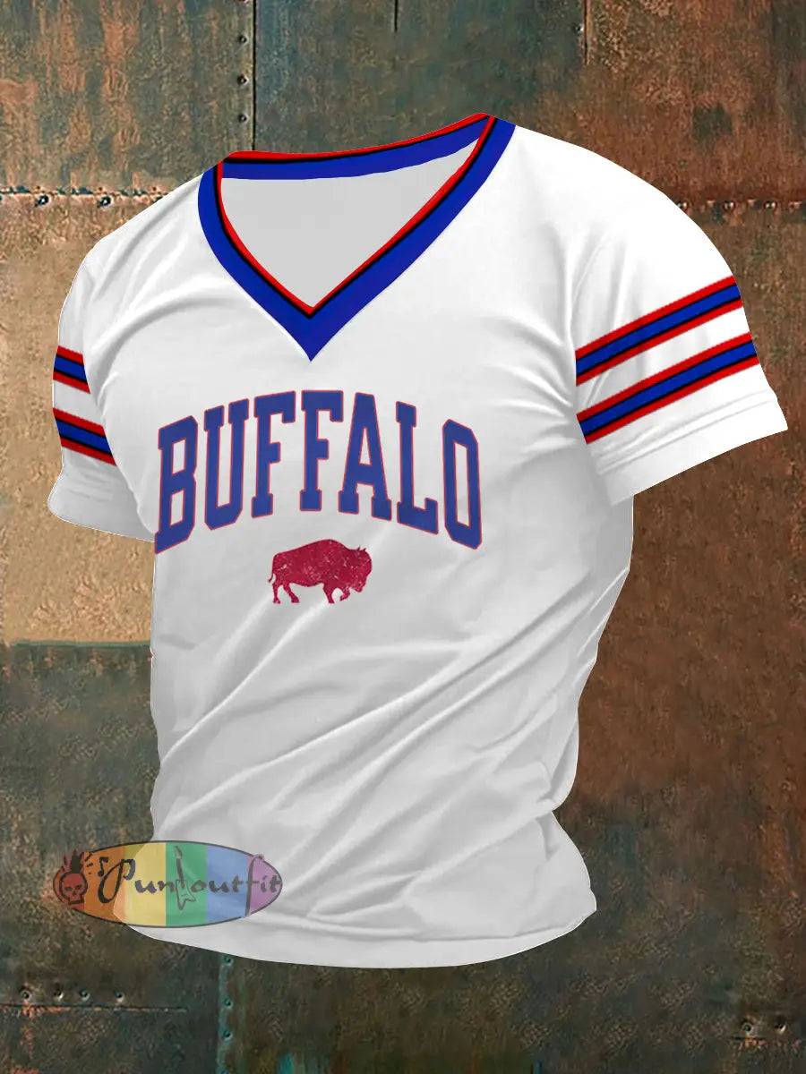 Men’s Football Fans Lovers Gameday Casual V-Neck Tee White / S