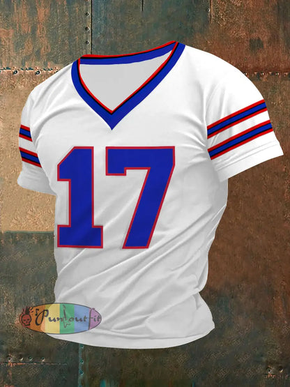 Men’s Football Fans Lovers Gameday Casual V-Neck Tee White / S