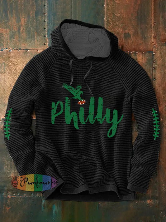 Men’s Football Fans Lovers Gameday Casual Waffle Hoodie Black / S