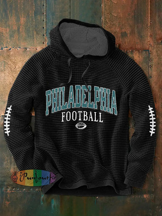 Men’s Football Fans Lovers Gameday Casual Waffle Hoodie Black / S