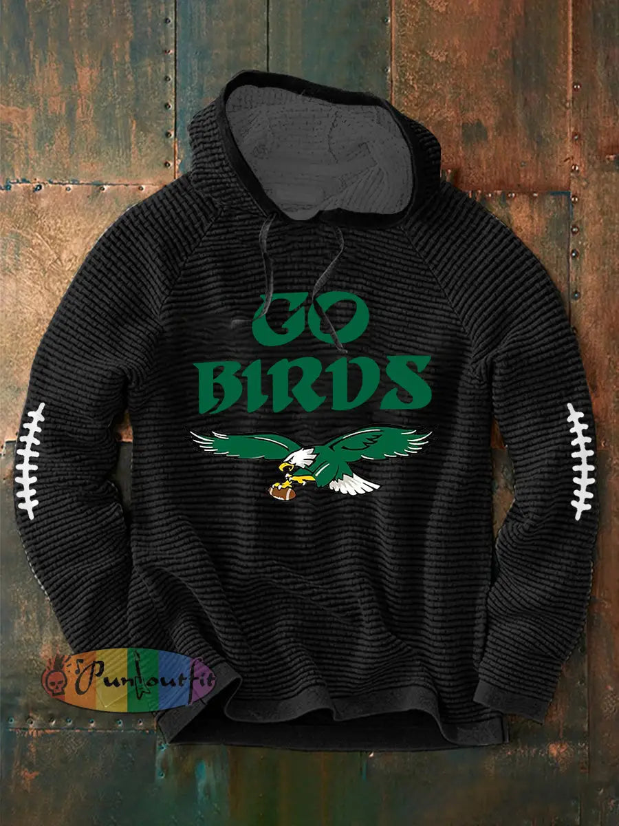 Men’s Football Fans Lovers Gameday Casual Waffle Hoodie Black / S