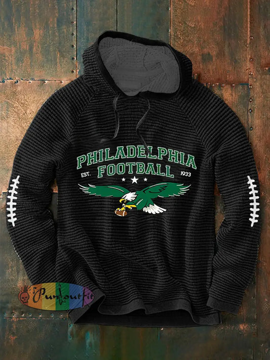 Men’s Football Fans Lovers Gameday Casual Waffle Hoodie Black / S
