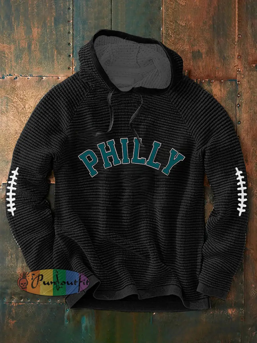Men’s Football Fans Lovers Gameday Casual Waffle Hoodie Black / S
