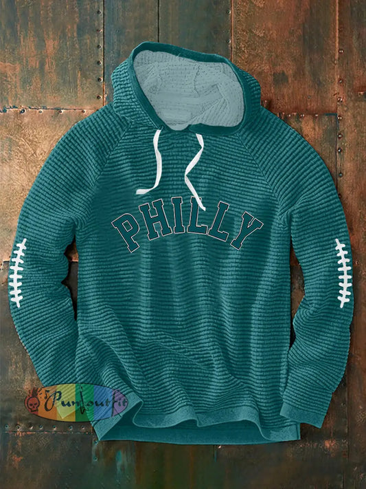 Men’s Football Fans Lovers Gameday Casual Waffle Hoodie Blue-Green / S