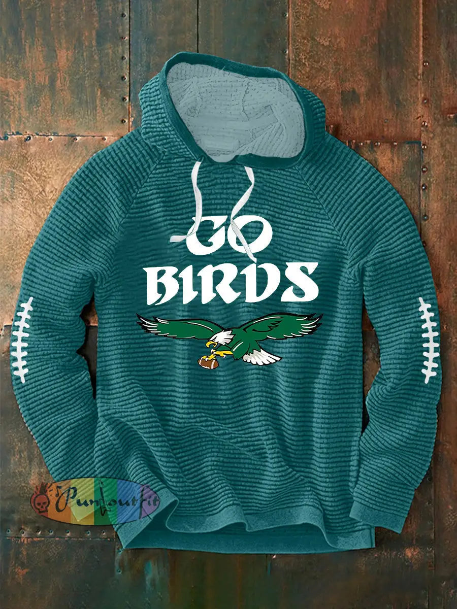 Men’s Football Fans Lovers Gameday Casual Waffle Hoodie Blue-Green / S