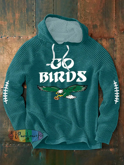 Men’s Football Fans Lovers Gameday Casual Waffle Hoodie Blue-Green / S
