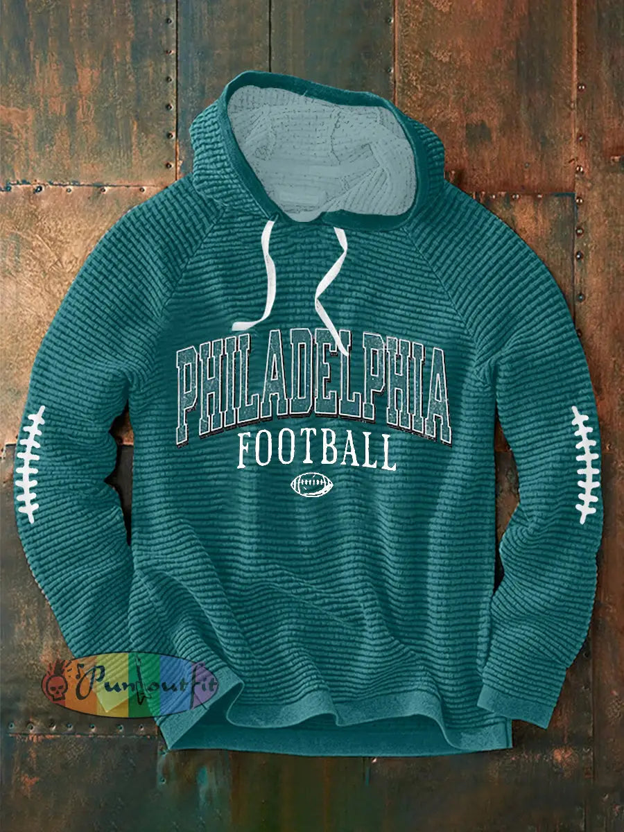 Men’s Football Fans Lovers Gameday Casual Waffle Hoodie Blue-Green / S