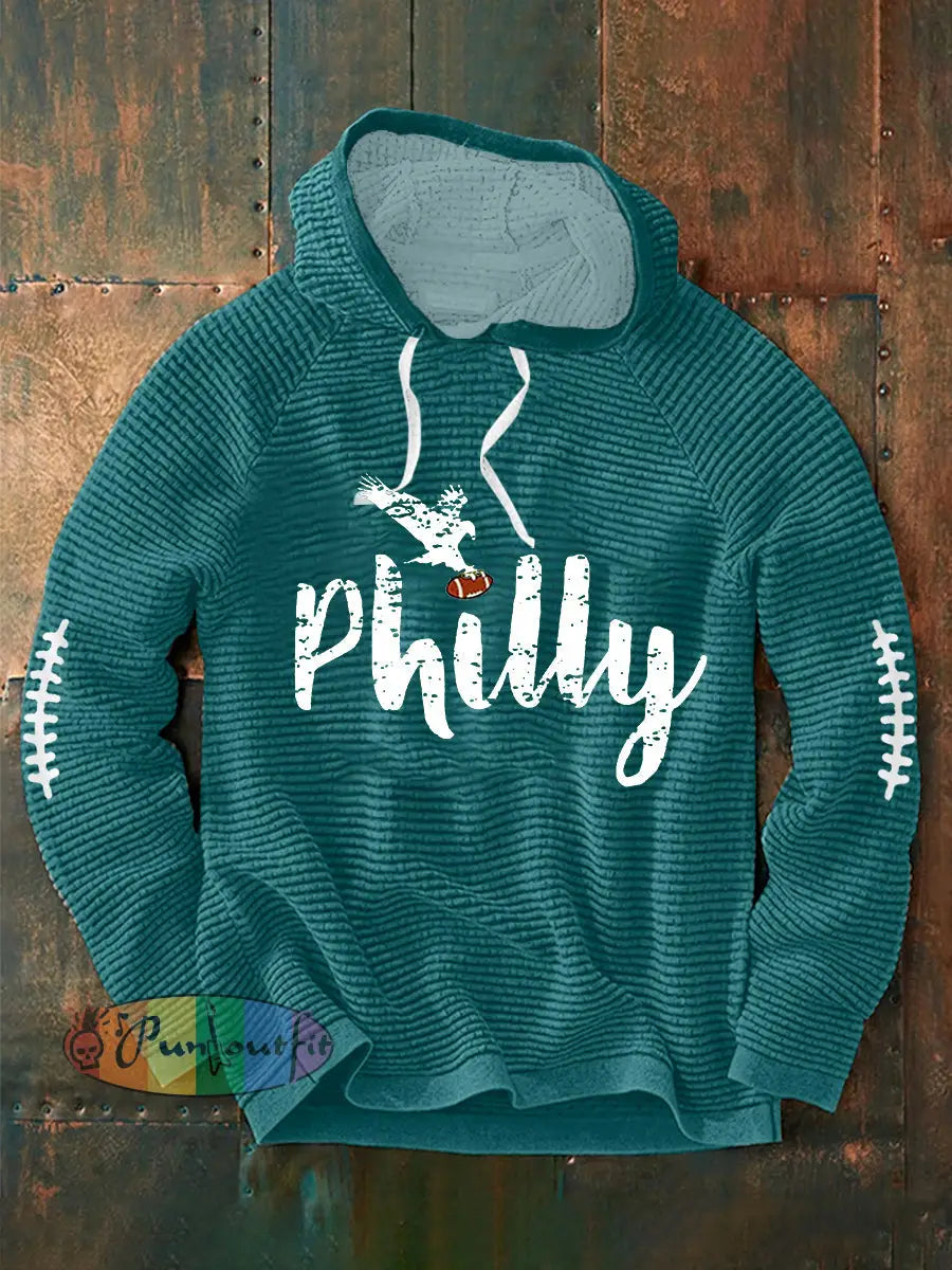 Men’s Football Fans Lovers Gameday Casual Waffle Hoodie Blue-Green / S