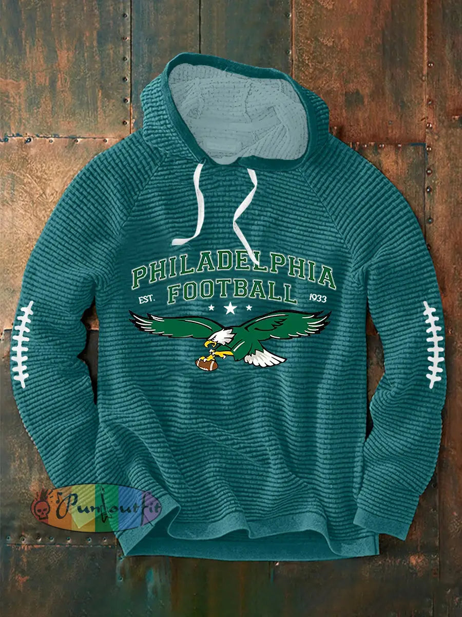 Men’s Football Fans Lovers Gameday Casual Waffle Hoodie Blue-Green / S