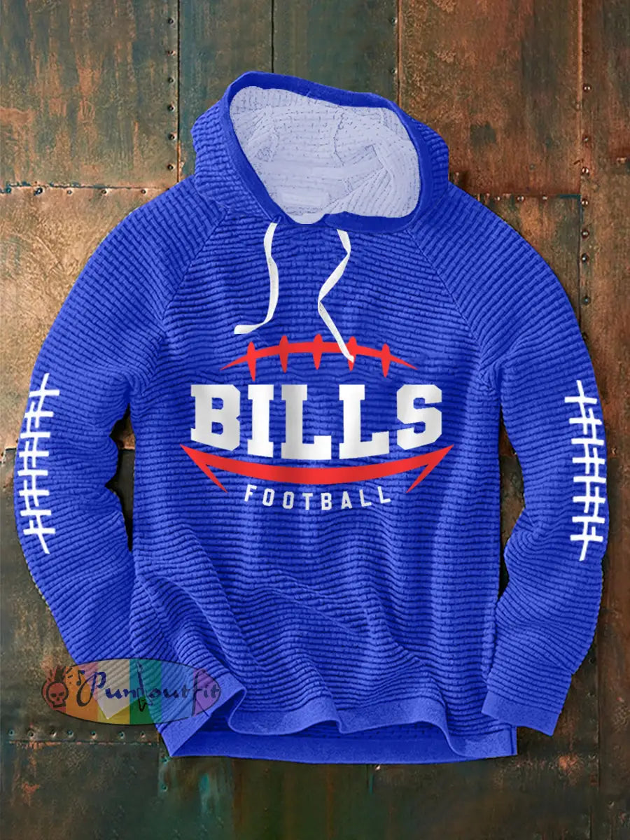 Men’s Football Fans Lovers Gameday Casual Waffle Hoodie Blue / S
