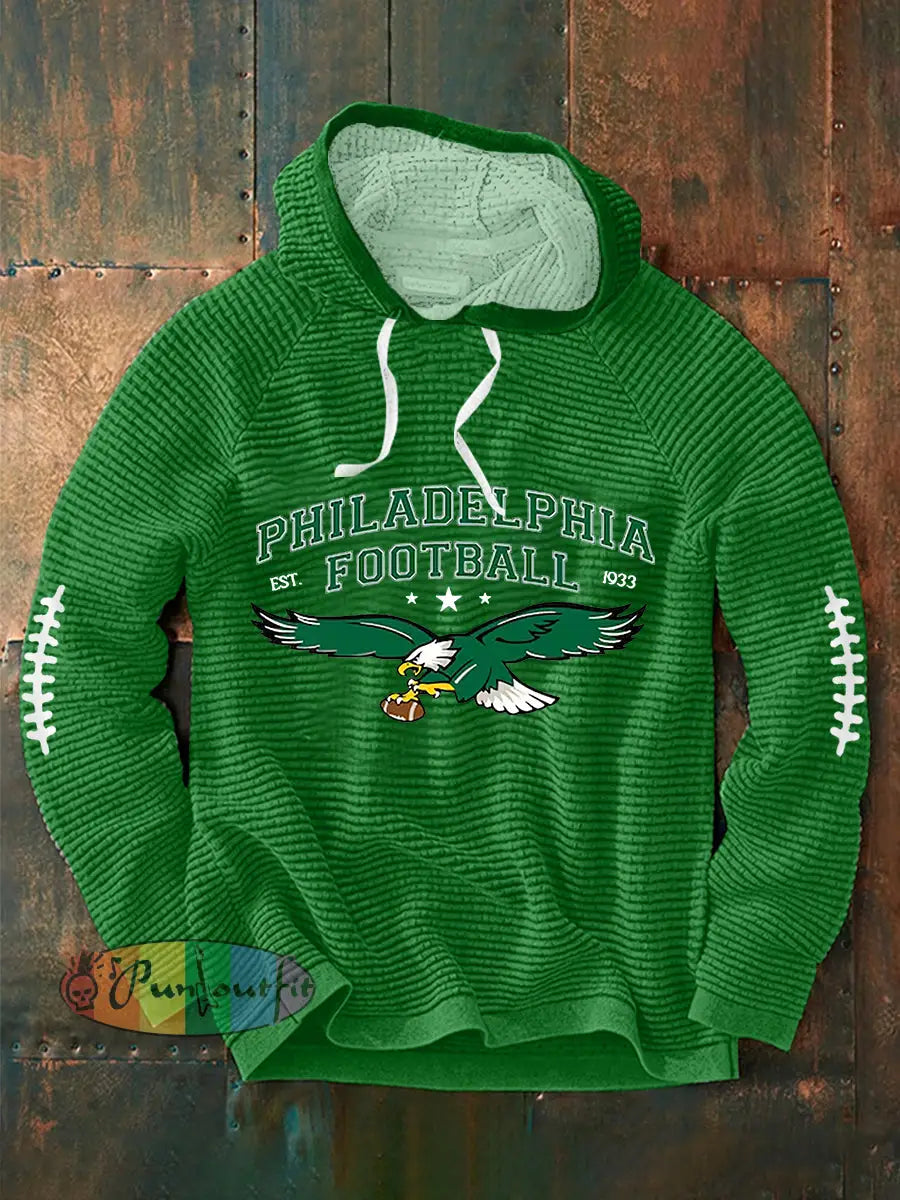 Men’s Football Fans Lovers Gameday Casual Waffle Hoodie Green / S