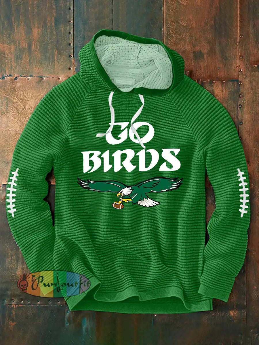 Men’s Football Fans Lovers Gameday Casual Waffle Hoodie Green / S