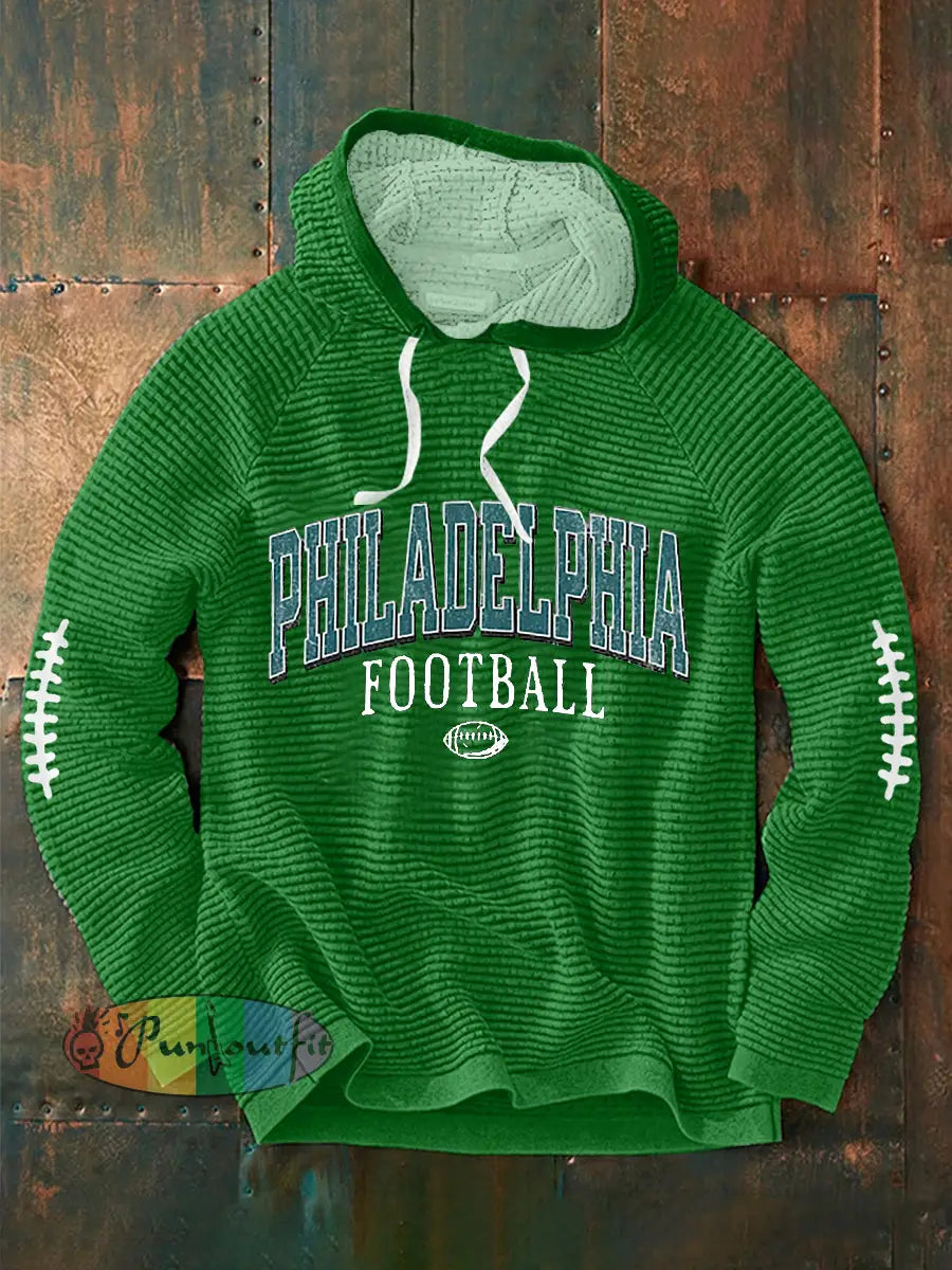 Men’s Football Fans Lovers Gameday Casual Waffle Hoodie Green / S