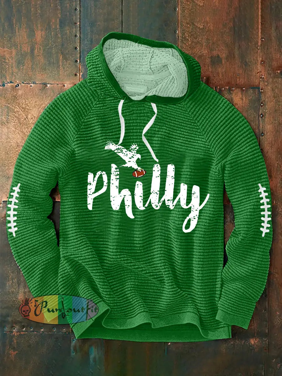 Men’s Football Fans Lovers Gameday Casual Waffle Hoodie Green / S