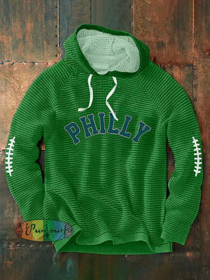 Men’s Football Fans Lovers Gameday Casual Waffle Hoodie Green / S