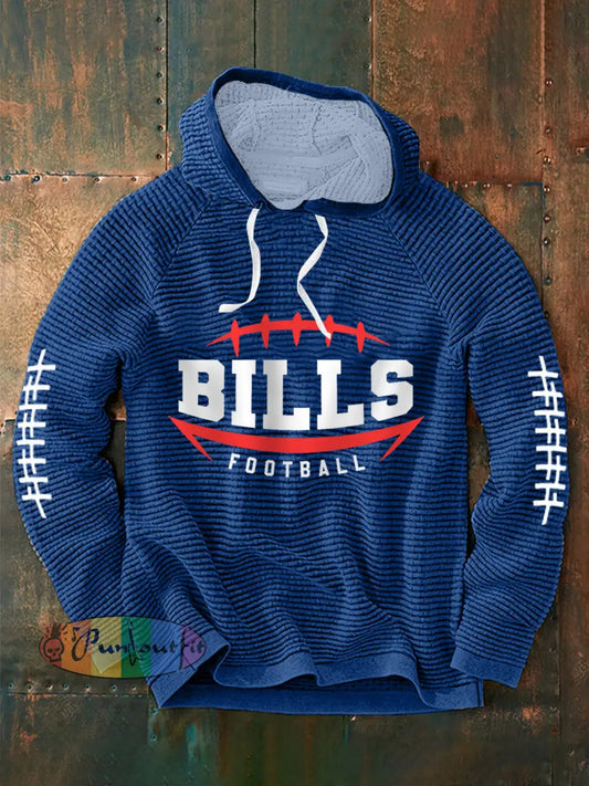 Men’s Football Fans Lovers Gameday Casual Waffle Hoodie Navy Blue / S