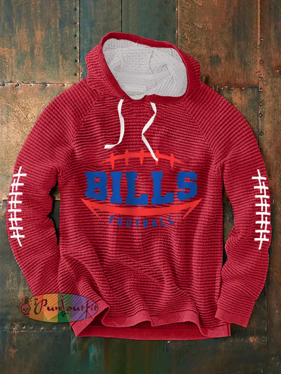Men’s Football Fans Lovers Gameday Casual Waffle Hoodie Red / S
