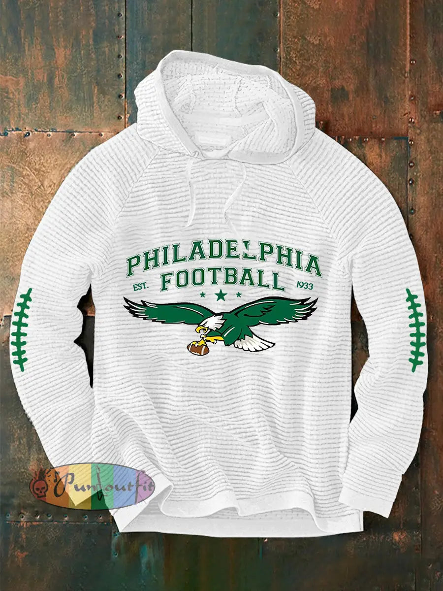 Men’s Football Fans Lovers Gameday Casual Waffle Hoodie White / S