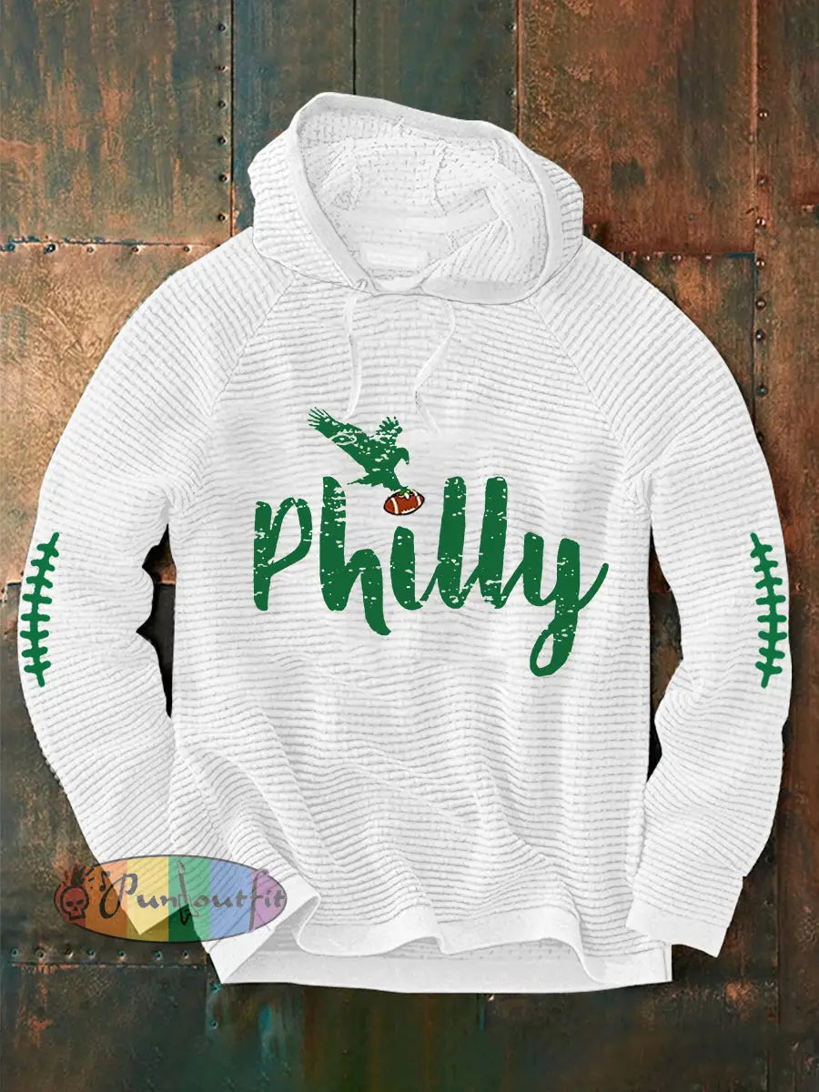 Men’s Football Fans Lovers Gameday Casual Waffle Hoodie White / S