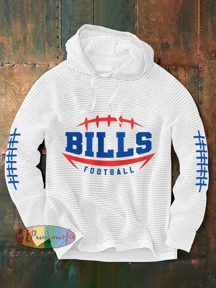 Men’s Football Fans Lovers Gameday Casual Waffle Hoodie White / S