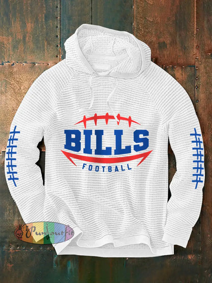Men’s Football Fans Lovers Gameday Casual Waffle Hoodie White / S