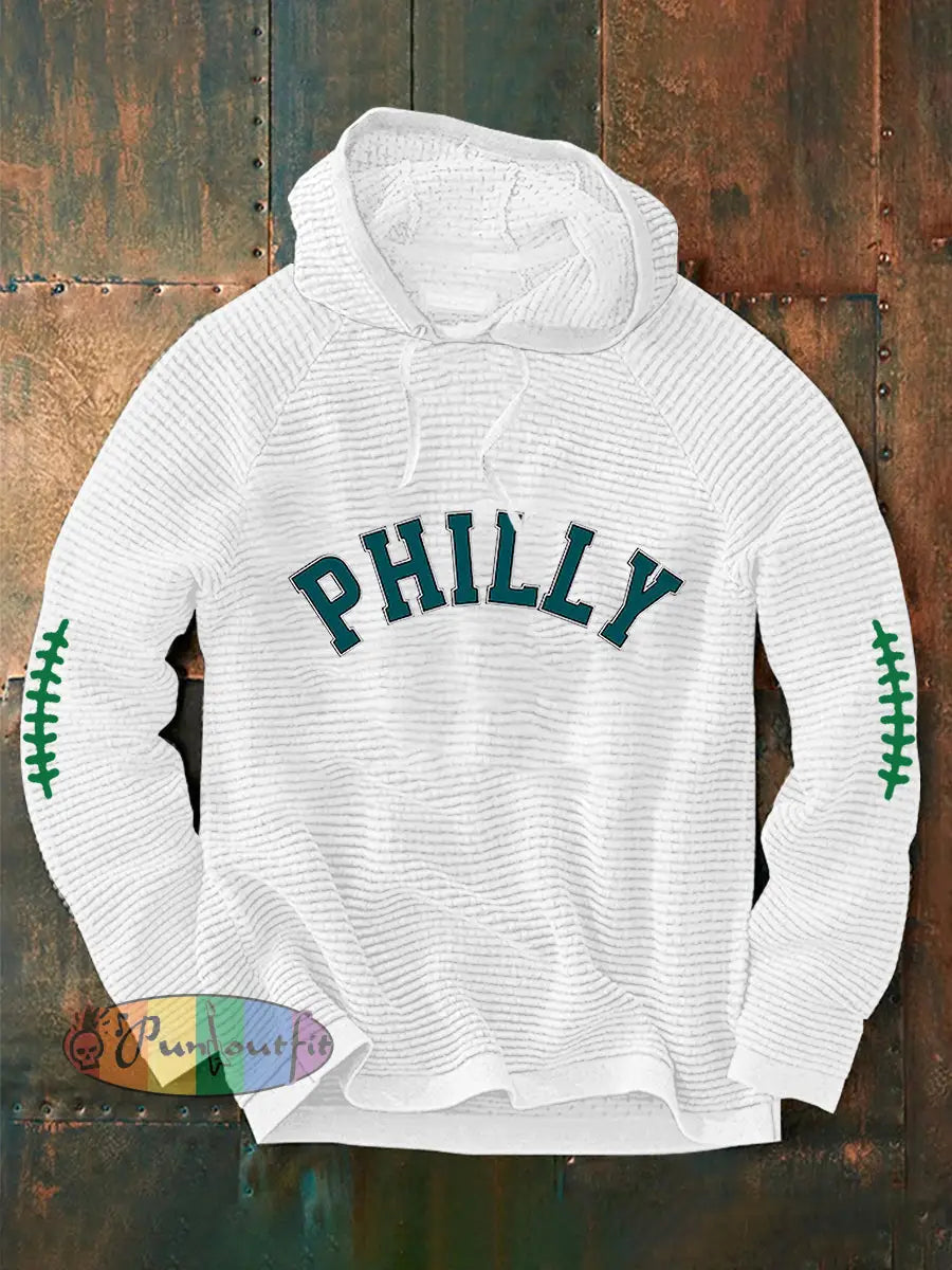 Men’s Football Fans Lovers Gameday Casual Waffle Hoodie White / S